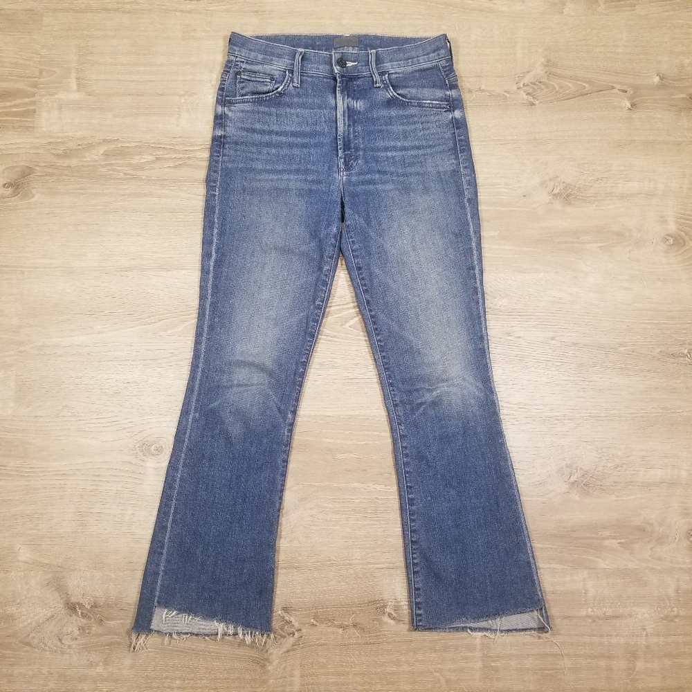 Mother The Insider Crop Step Fray Jeans Women 26 Blue Denim Cotton Stretch 26x26